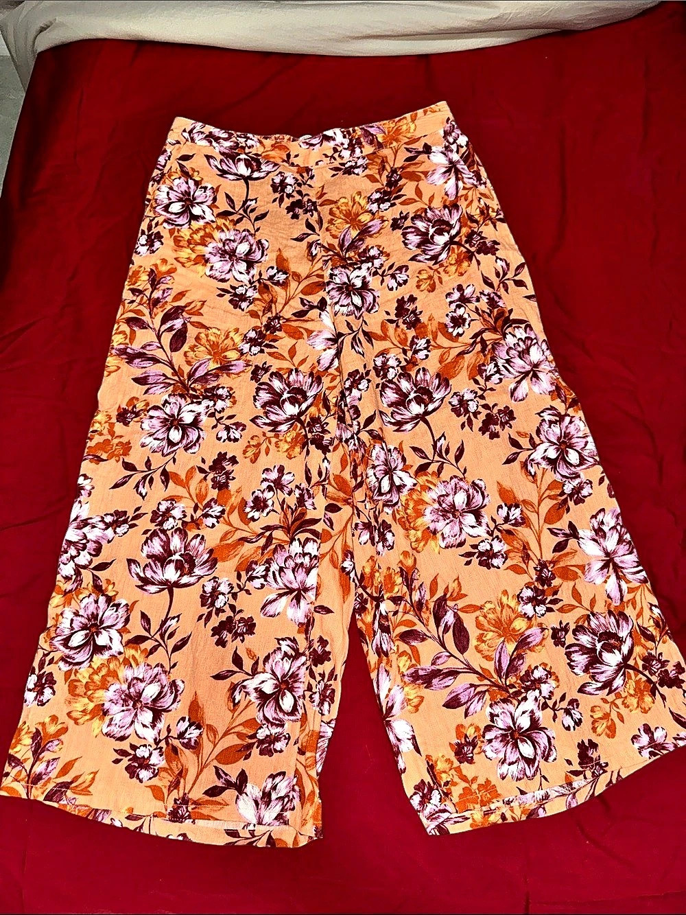 Rachel Zoe Floral Linen crop pants-  Orange Purple XL